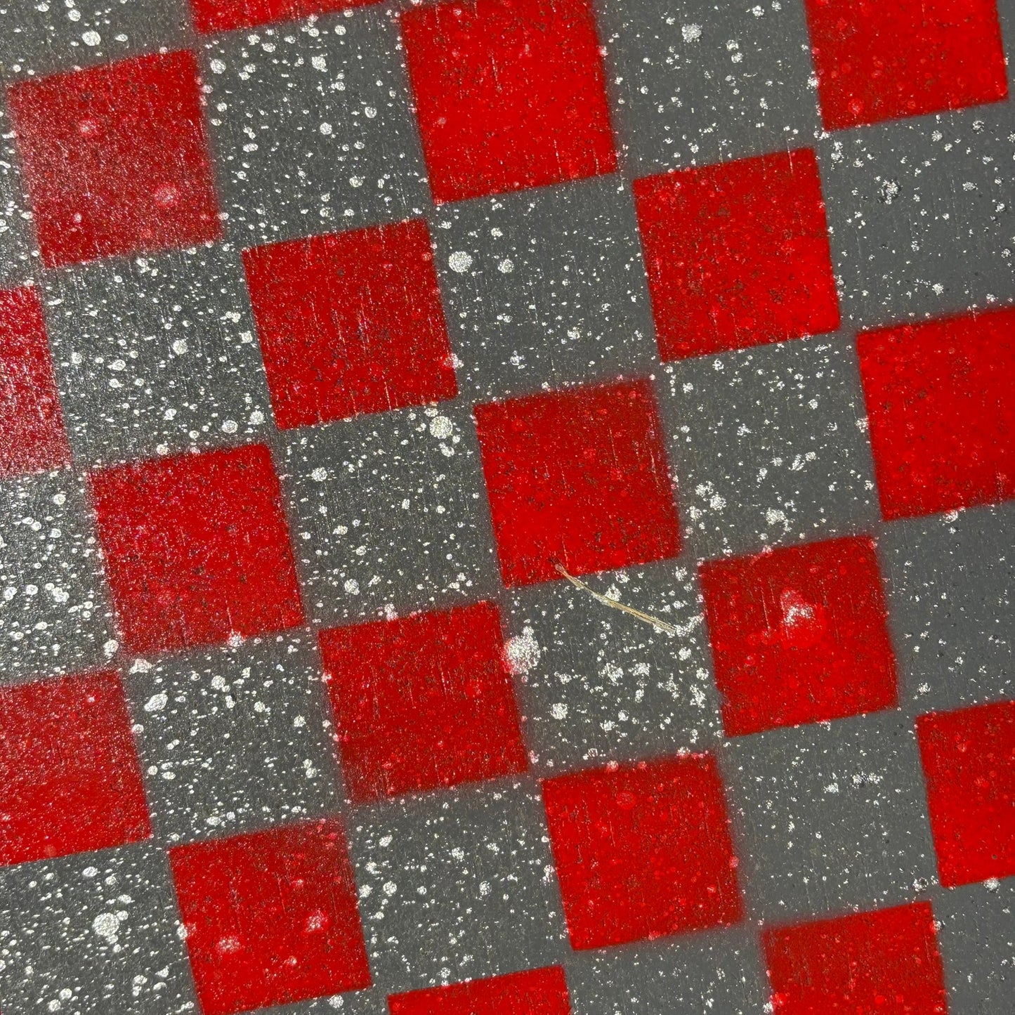 Gray & Red Splatter - Painted Chess Board