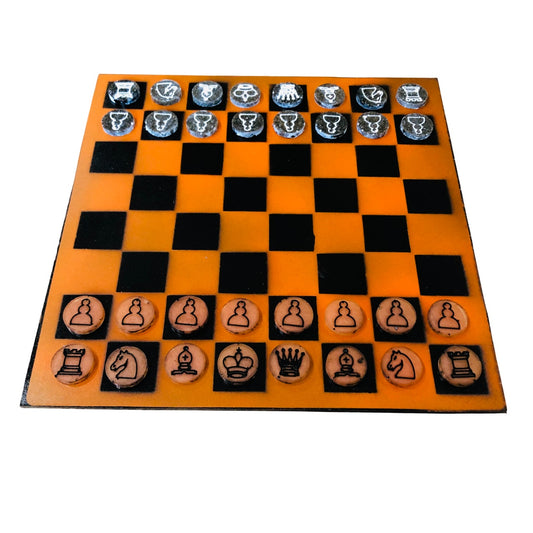Orange & Black - Painted Chess Set