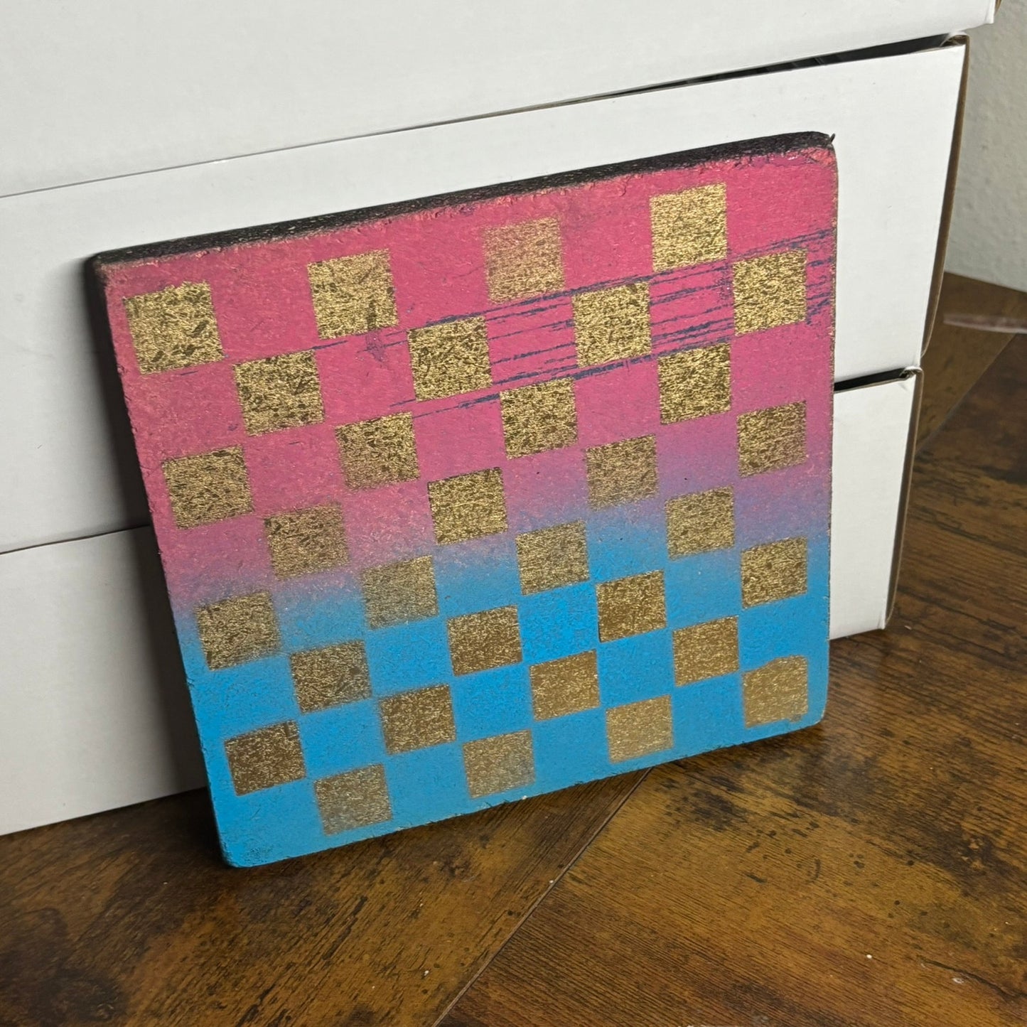 Pink & Blue Gold - Painted Double Sided Chess Board