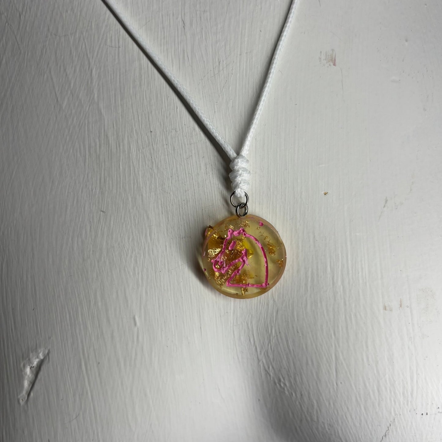 Yellow Crystal Pink Knight - Handmade Resin Chess Necklace