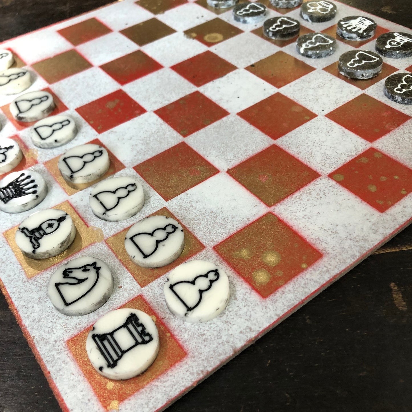 Fancy Golden Red - Painted Chess Set