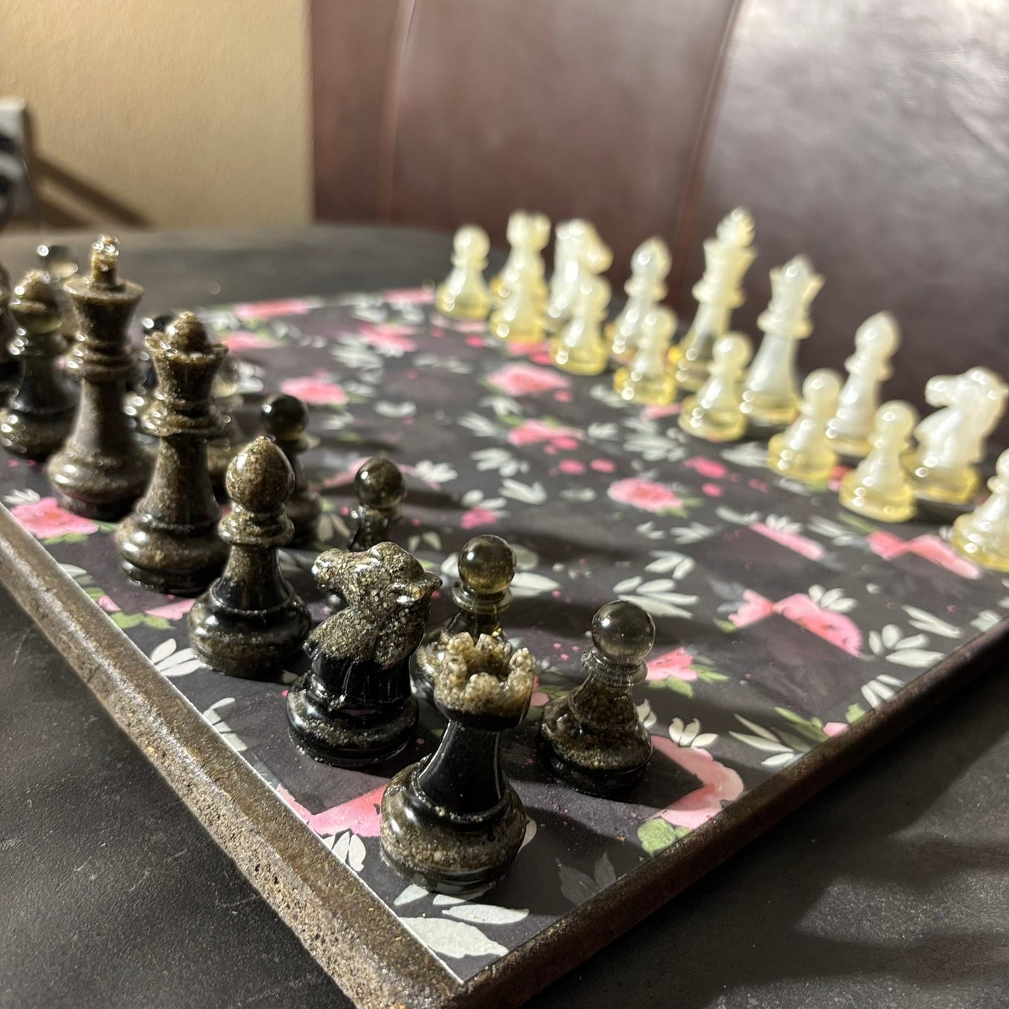 Stealth Black Flower Pattern - Scrapbook Chess Set