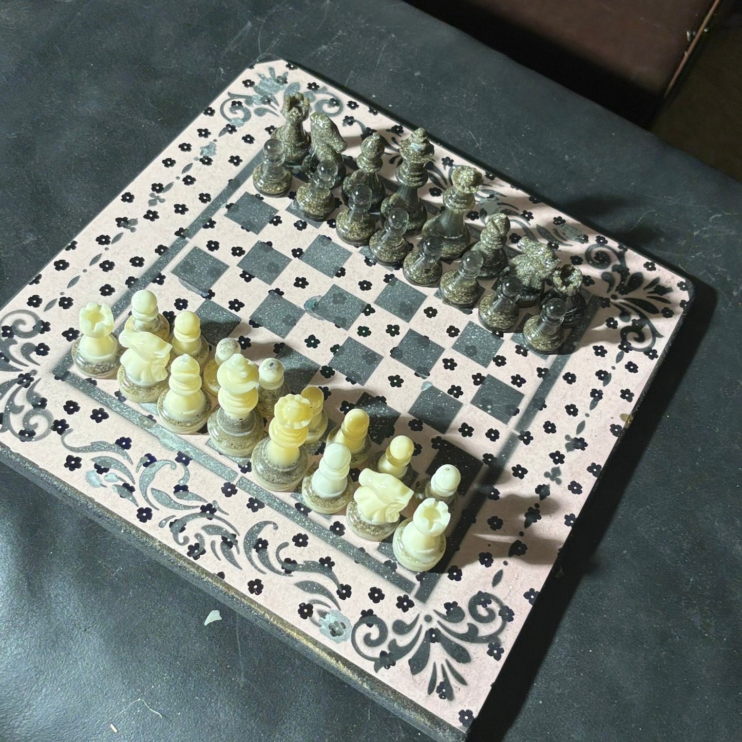 Black Mini Flowers - Scrapbook Chess Set