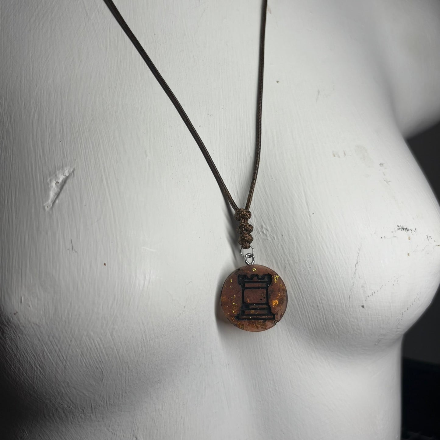 Dark Amber Rook - Handmade Resin Chess Necklace
