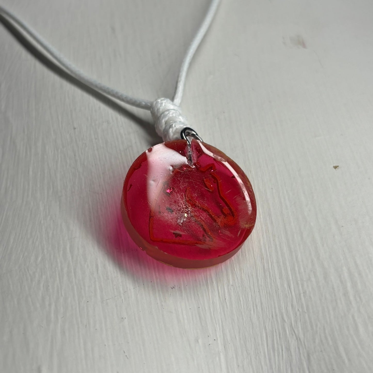 Cherry Red Knight - Handmade Resin Chess Necklace