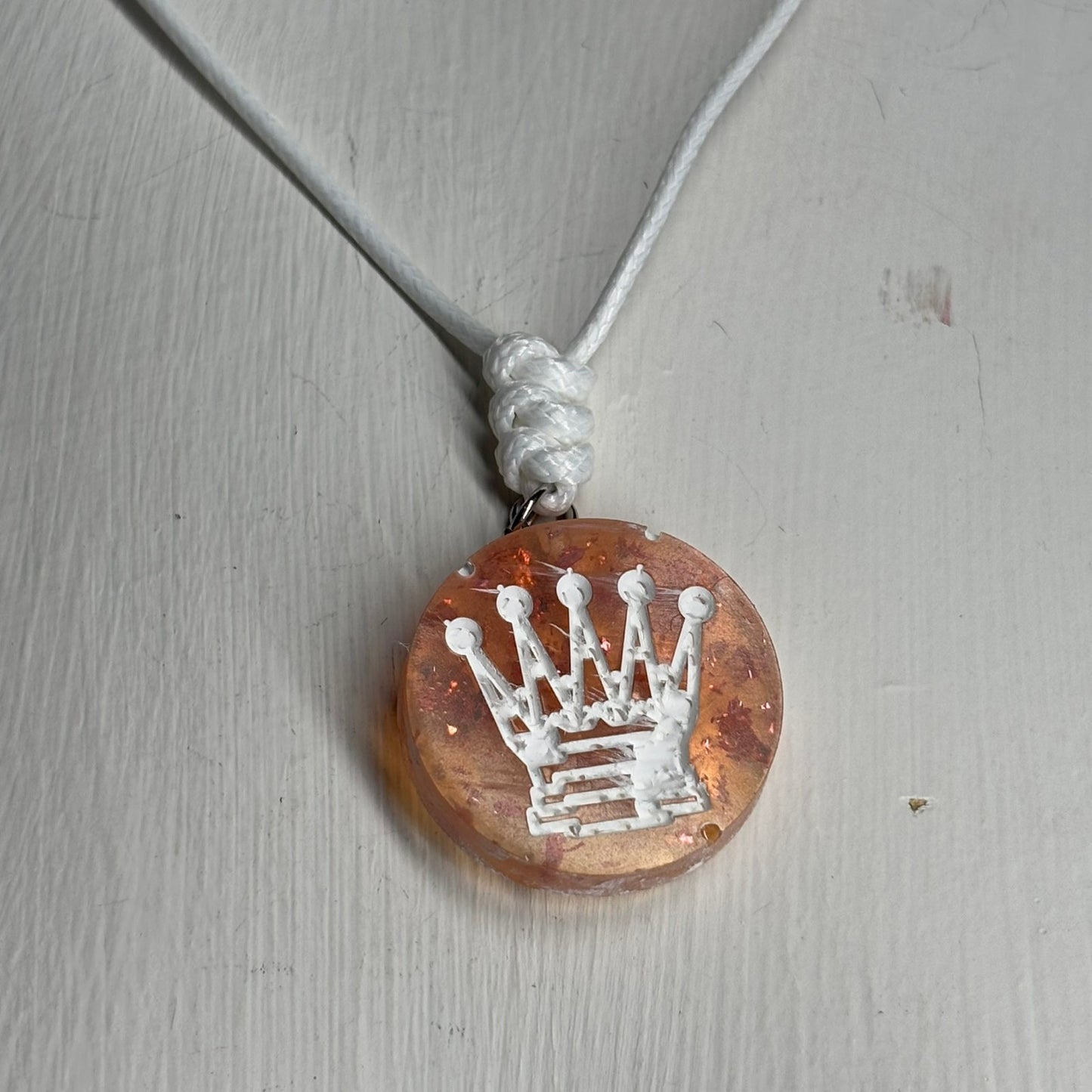 Orange Fire Queen - Handmade Resin Chess Necklace - Flat Edition