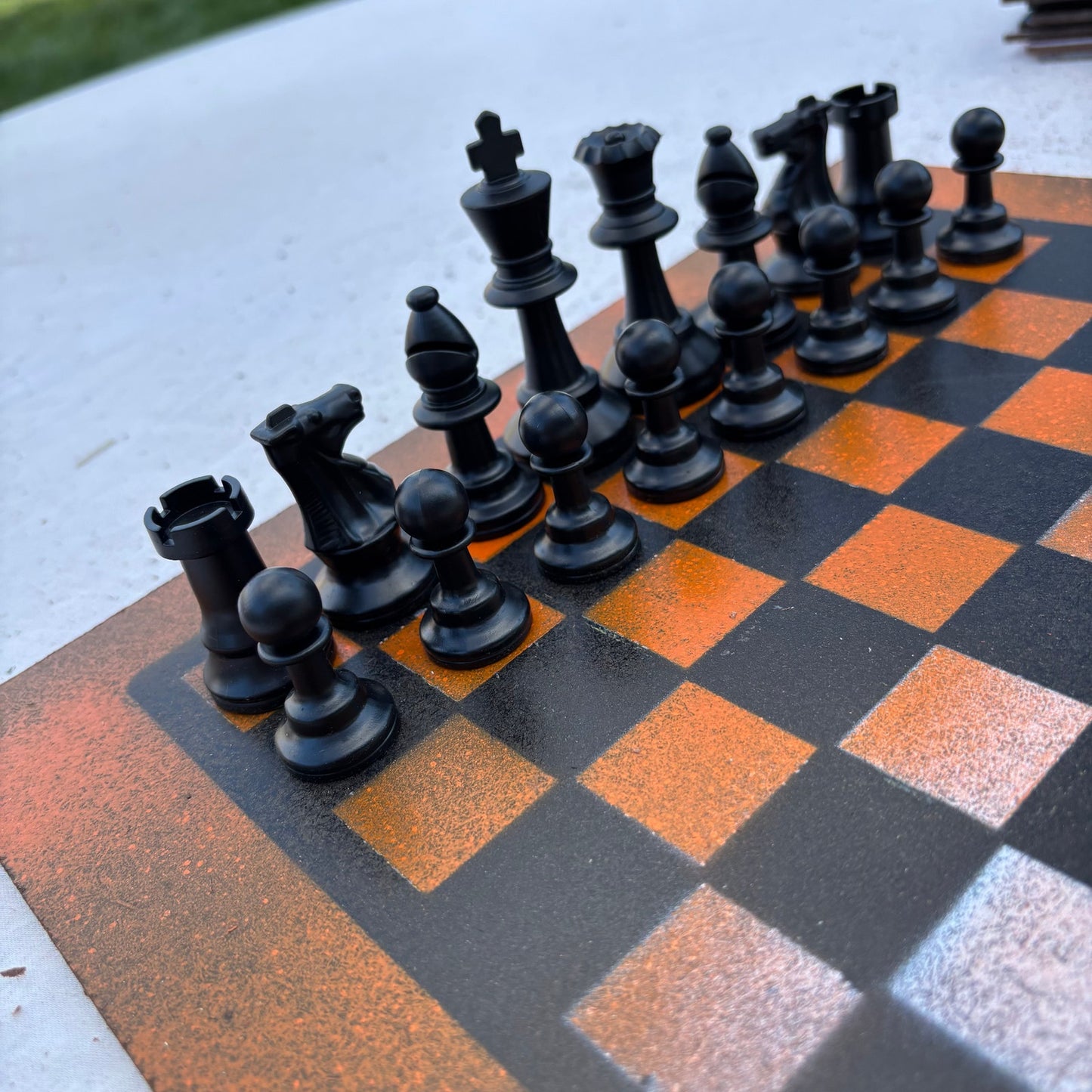Orange & White Snow - Painted Chess Set