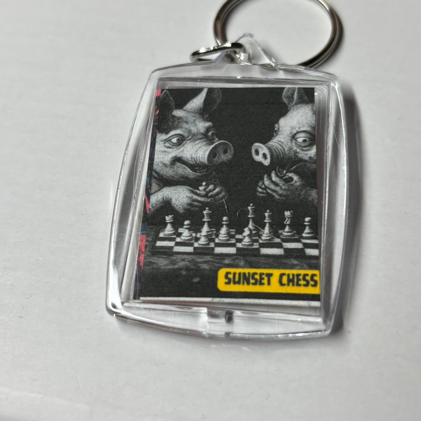 Pigs Play Chess - Sunset Chess Photo Keychain