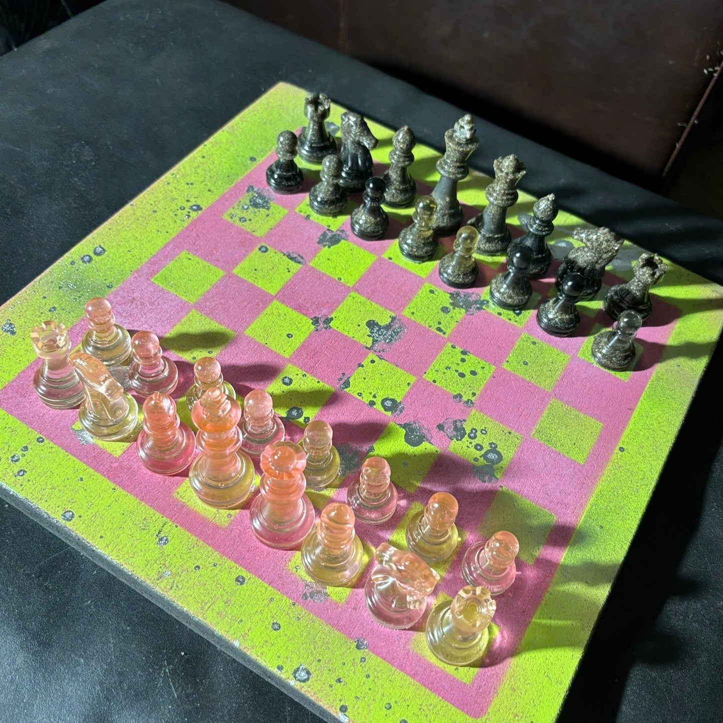 Classy Pink Neon Green- Painted Chess Set