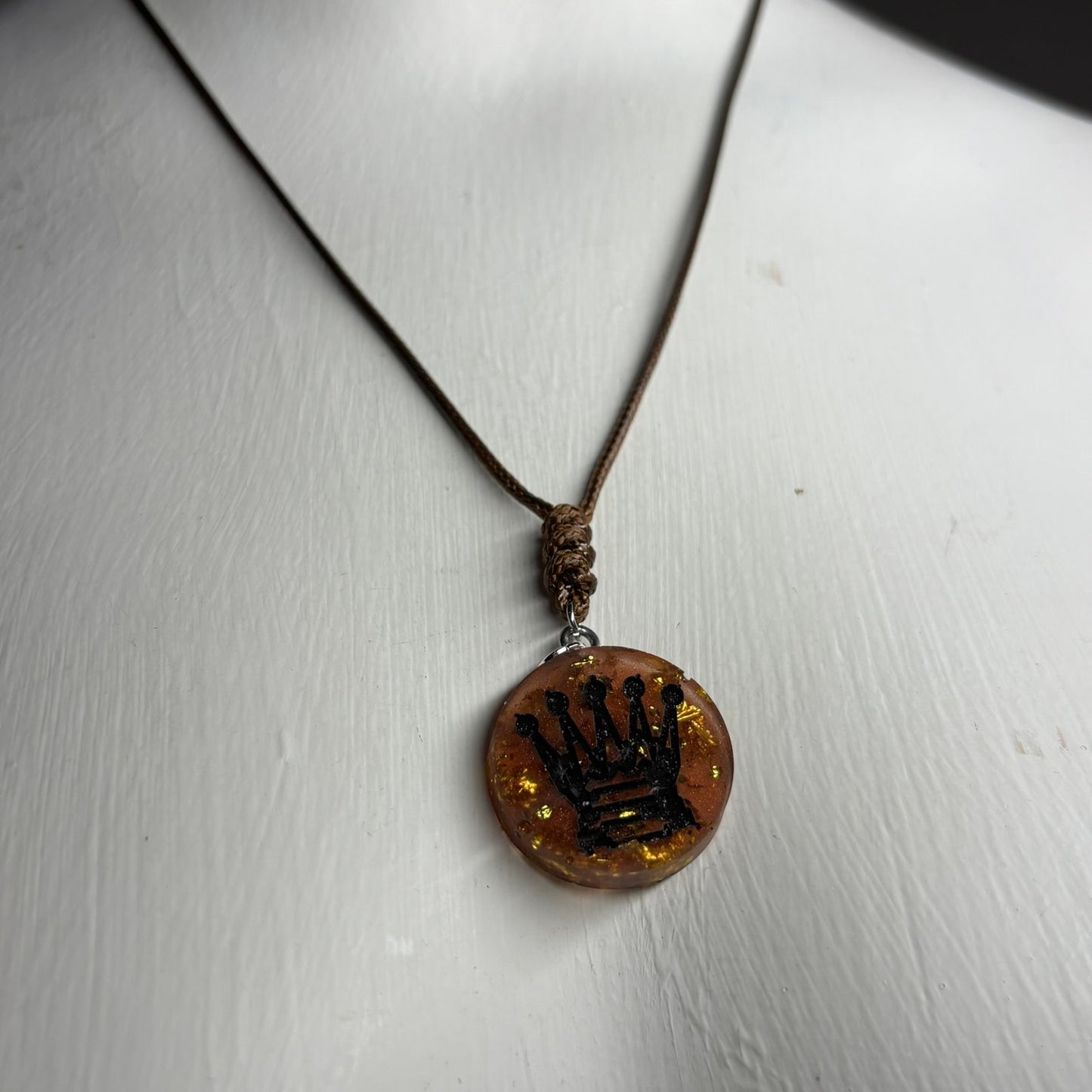 Dark Amber Queen - Handmade Resin Chess Necklace