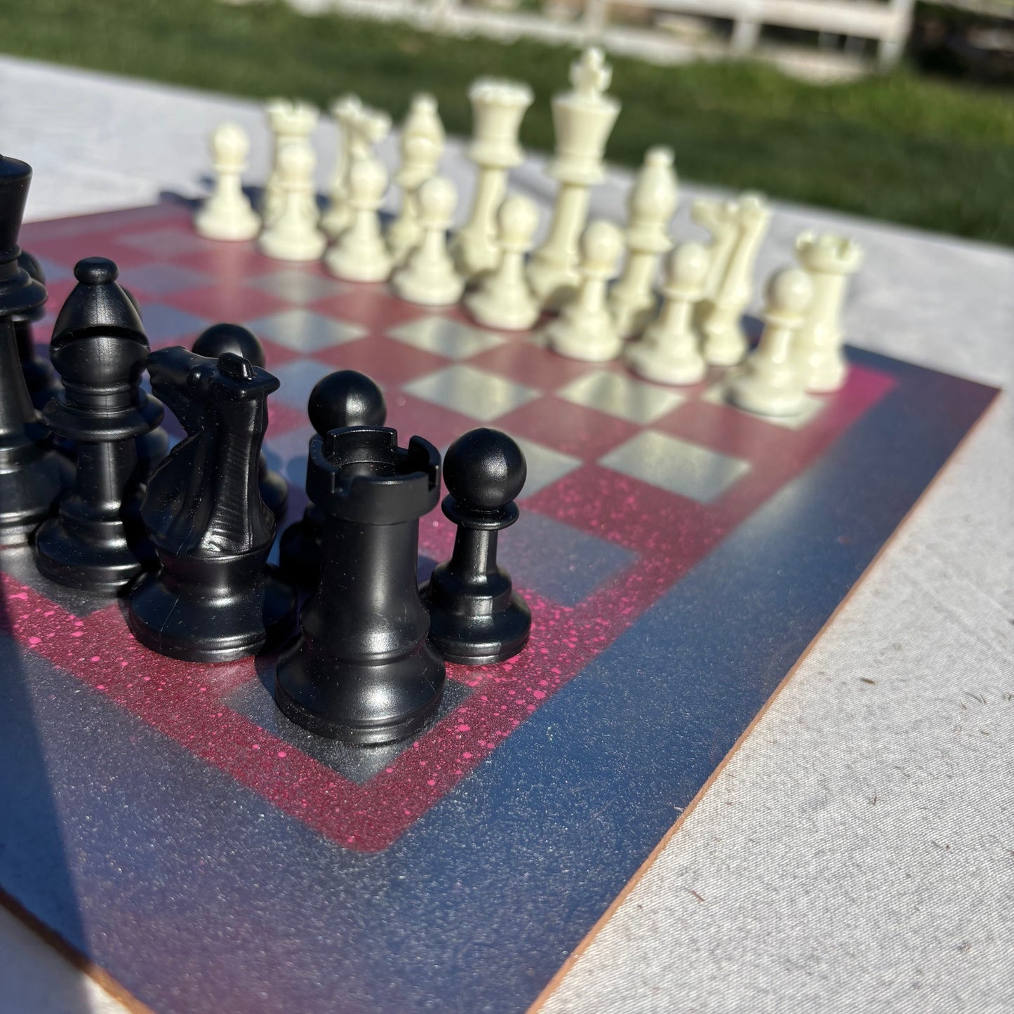 Silver Speckled Pink - Painted Chess Set