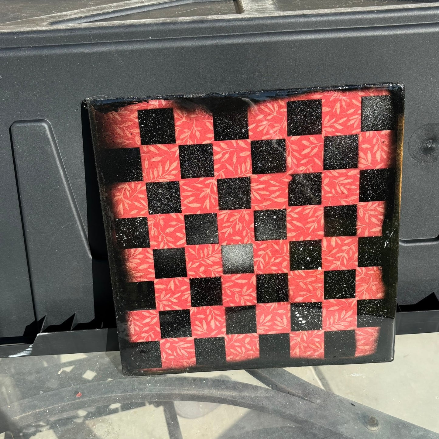 Red Sprinkled Chrome - Resin Coated Chess Board