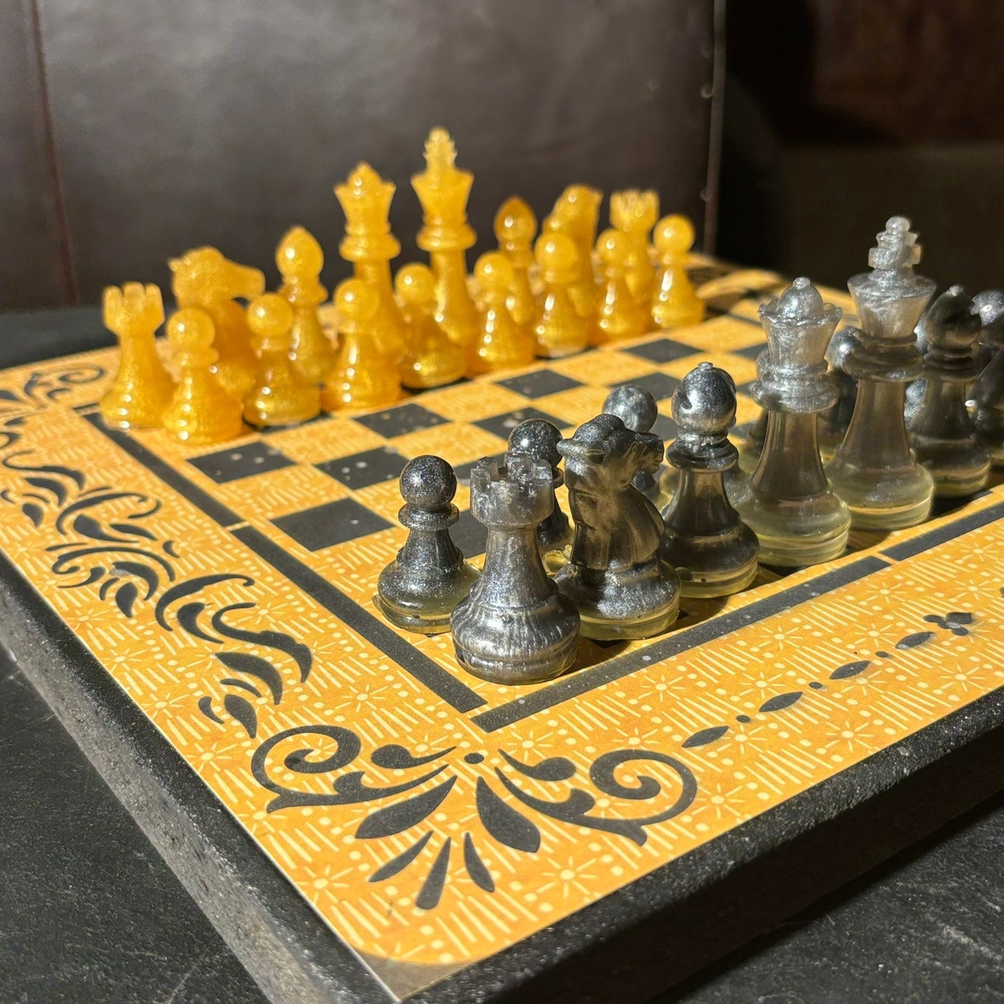 Sunset Yellow Pattern - Scrapbook Chess Set