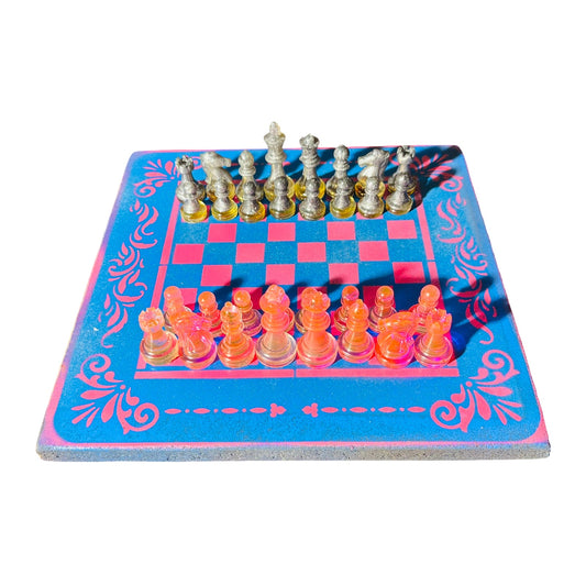 Fancy Pink & Blue - Painted Chess Set