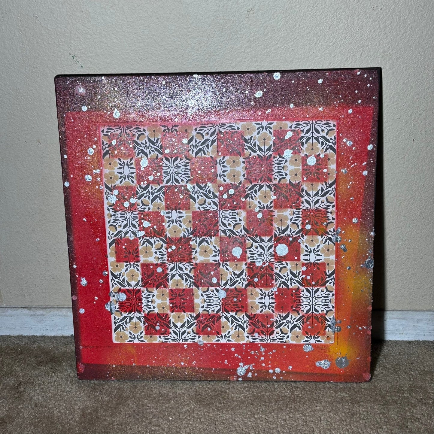 Red Yellow Chrome Drip - Large Scrapbook Chess Board