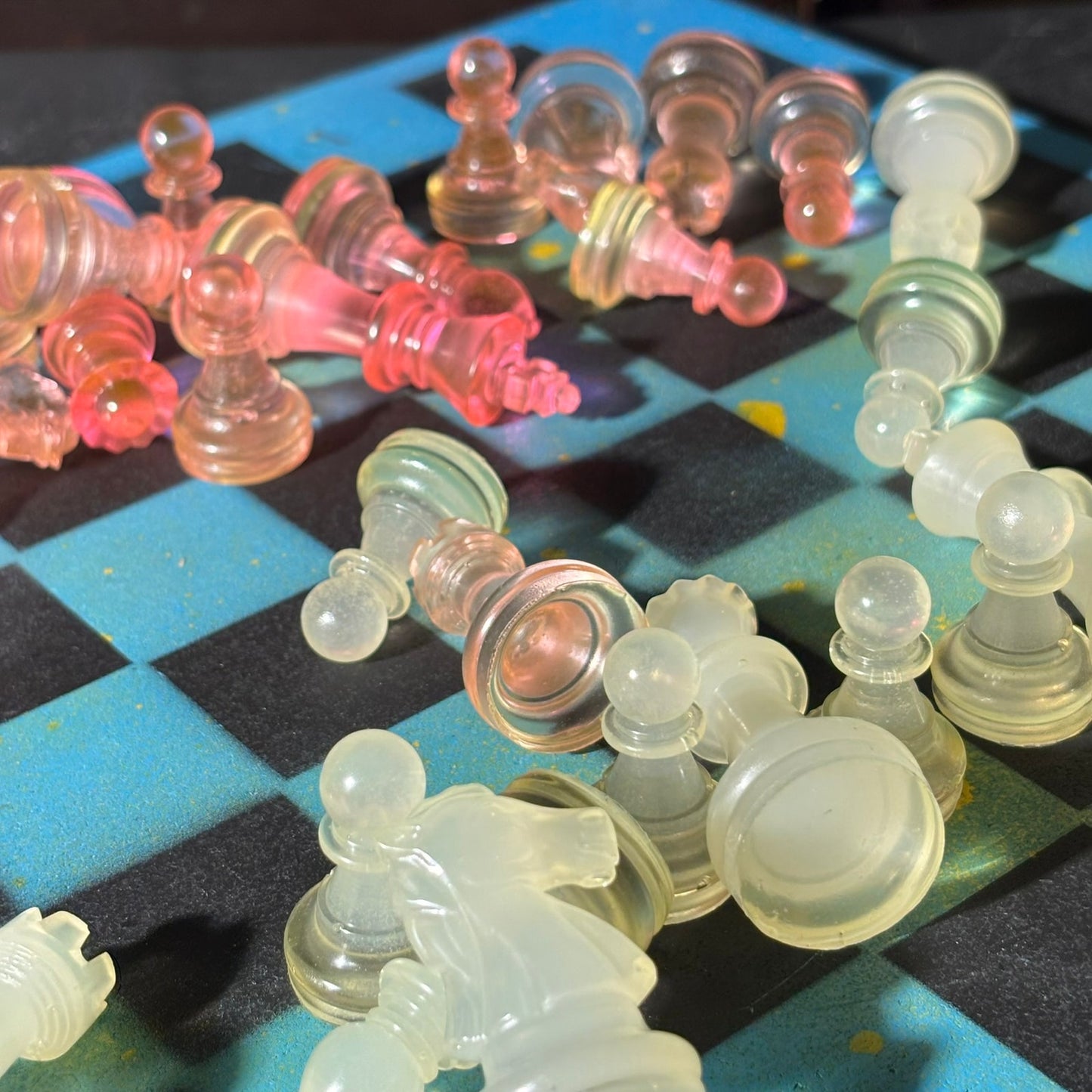 Blue & Yellow Smear - Painted Chess Set