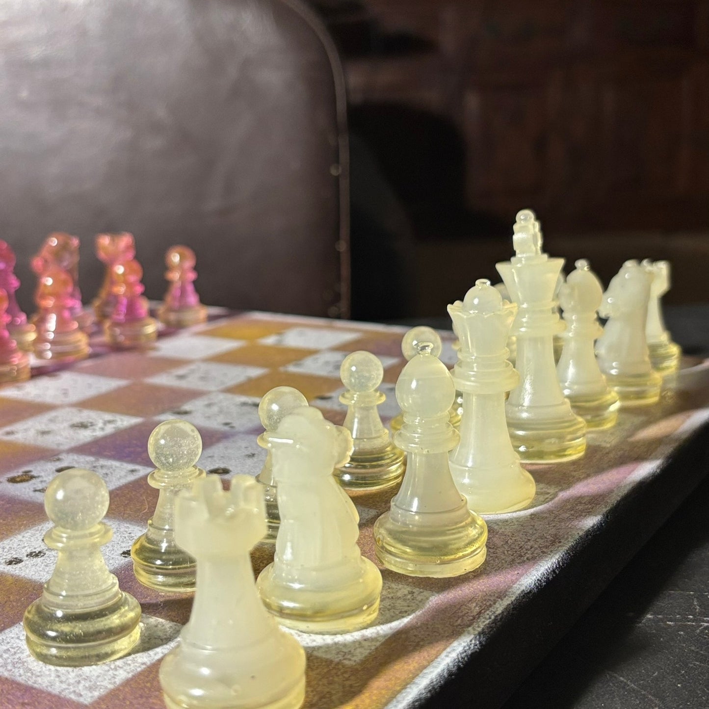 Purple & Yellow Mesh - Painted Chess Set