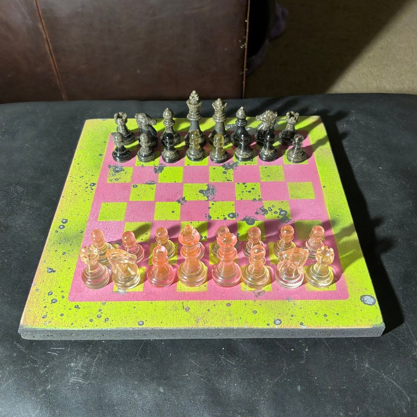 Classy Pink Neon Green- Painted Chess Set