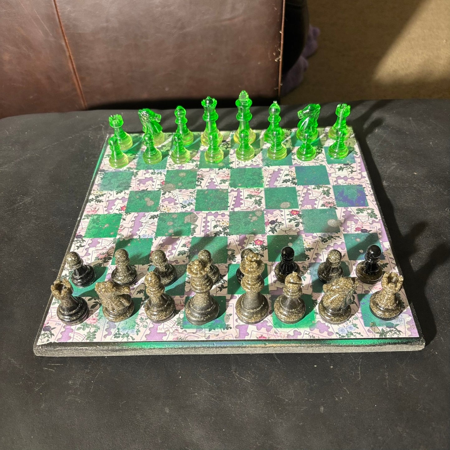 Puzzled Green - Scrapbook Chess Set