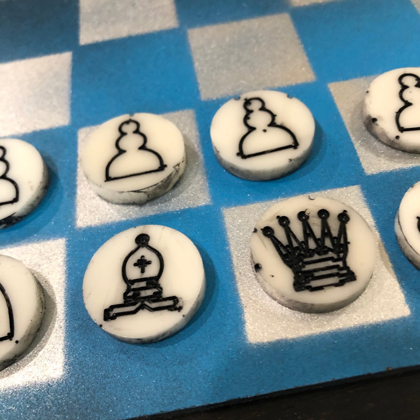 Blue Black & Silver - Painted Chess Set