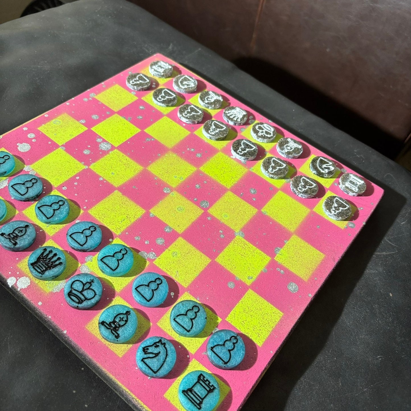 Neon Green Pink - Painted Chess Set