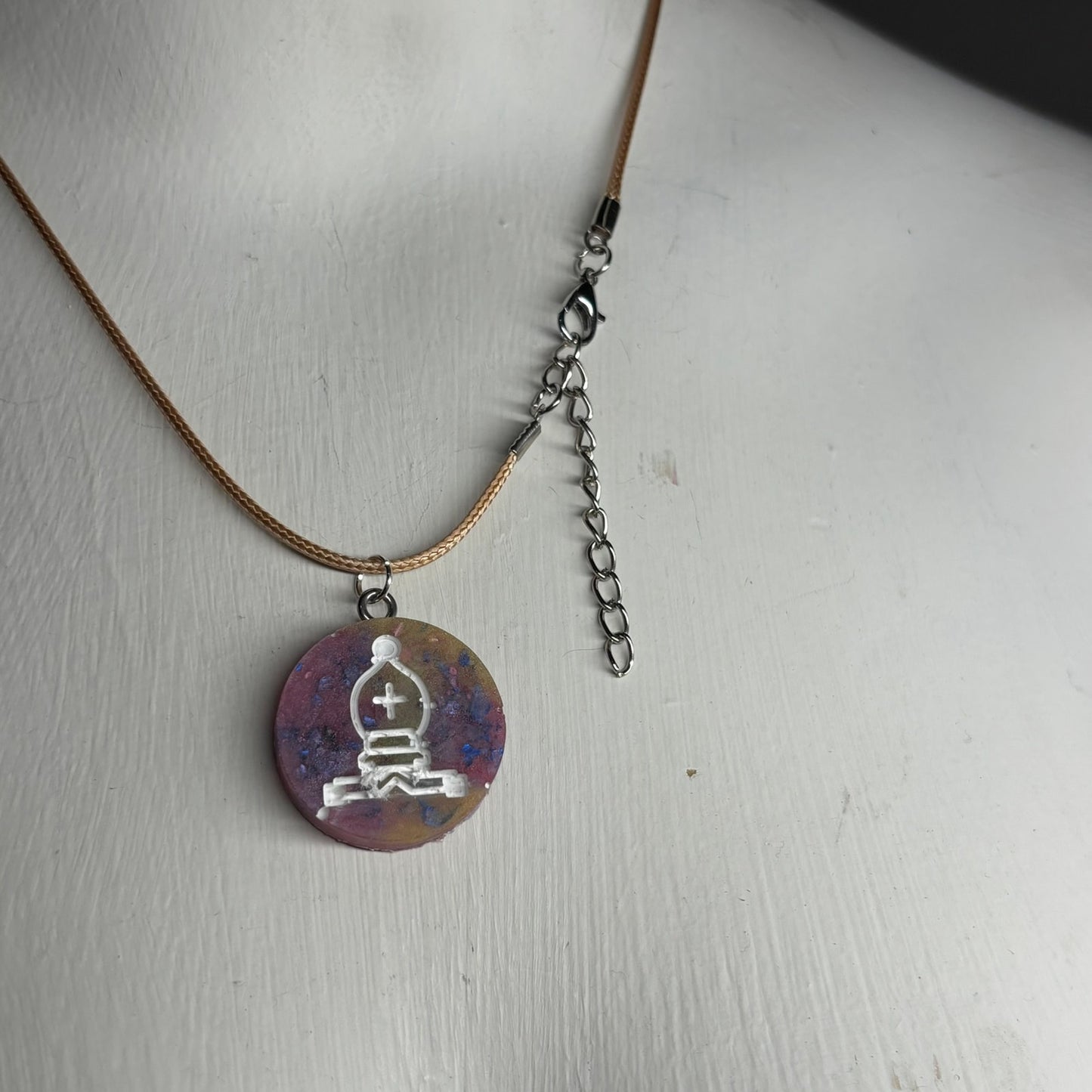 Purple Crystal Bishop - Handmade Resin Chess Necklace
