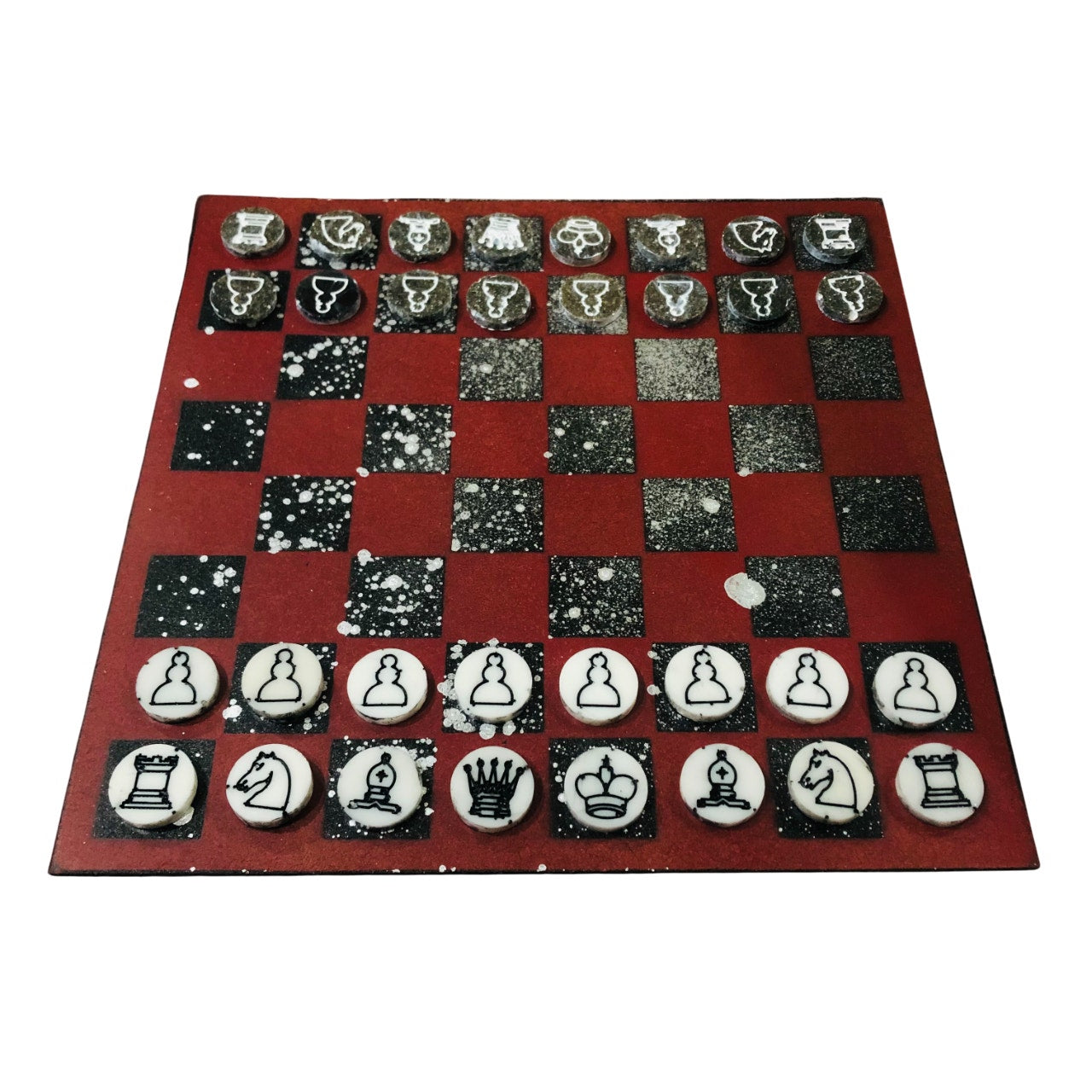 Burgundy Chrome Drip - Painted Chess Set