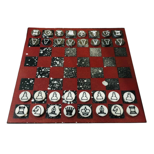 Burgundy Chrome Drip - Painted Chess Set