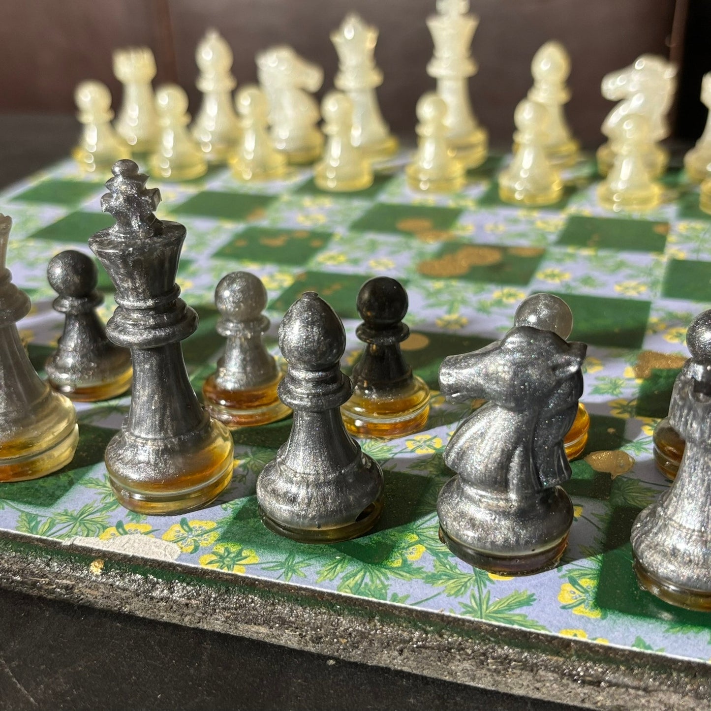 Gold Splattered Green Pattern - Scrapbook Chess Set