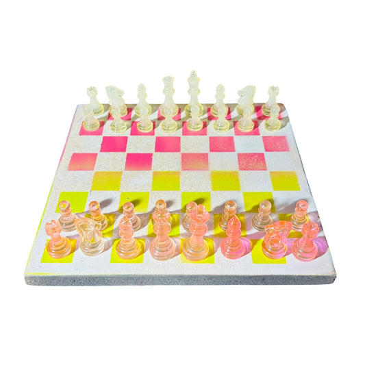Neon Green Pink - Painted Chess Set