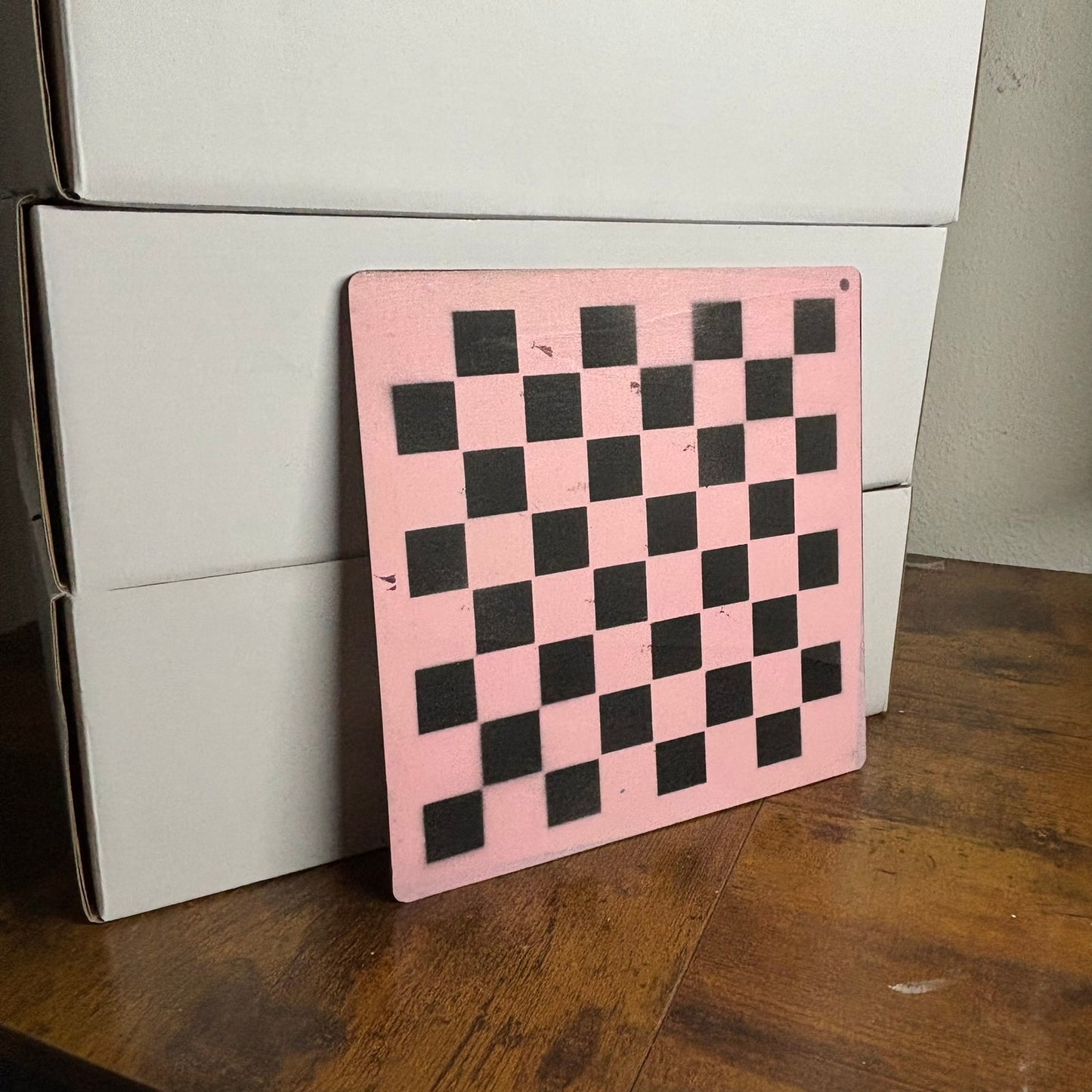 Pink & Black - Painted Thin Wooden Chess Board