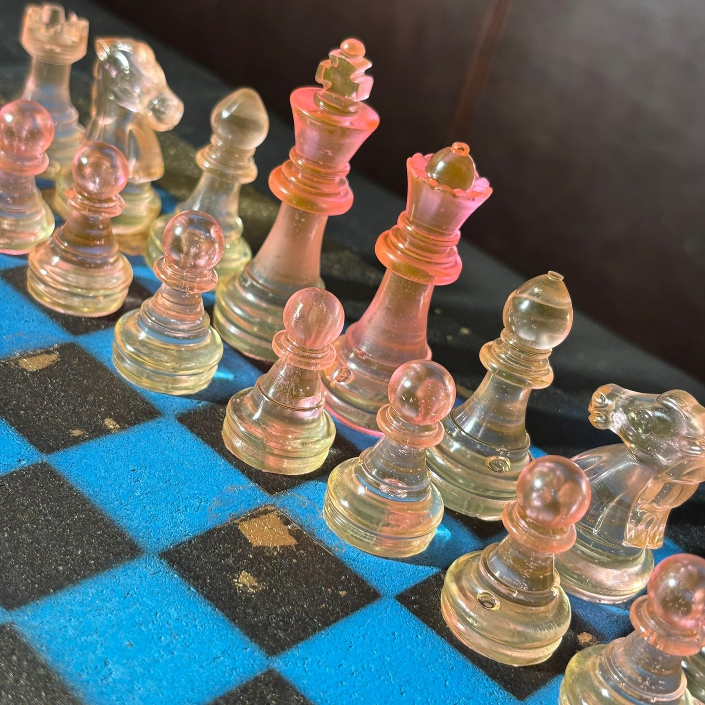 Rich Blue & Pink - Painted Chess Set