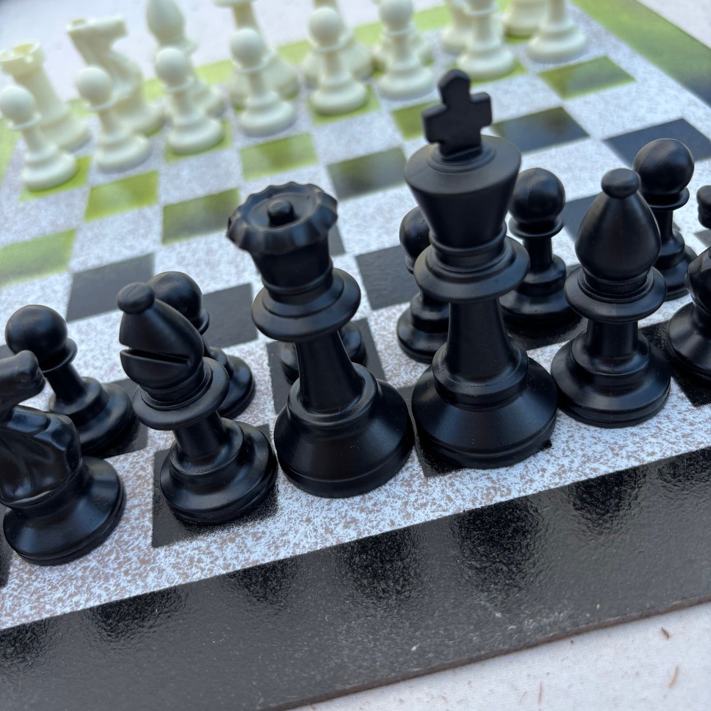 Lime Green & Black - Painted Chess Set