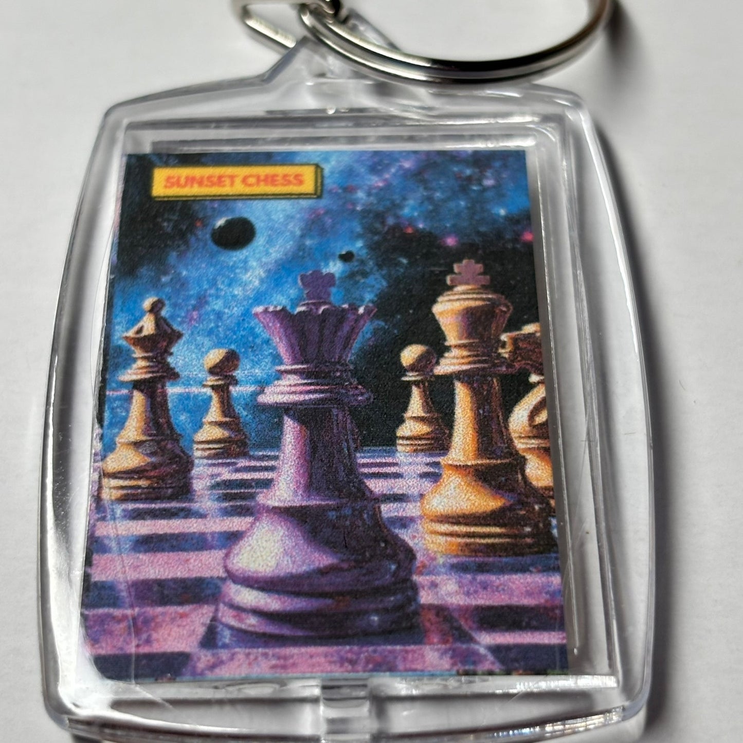 Purple Space - Sunset Chess Photo Keychain