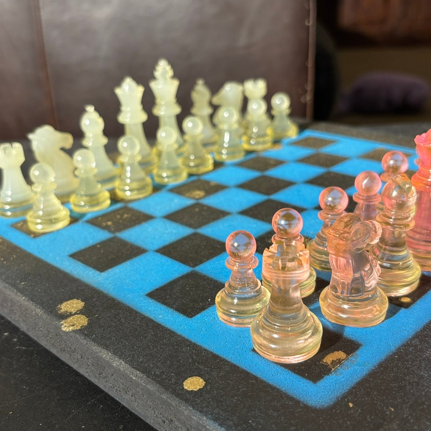 Rich Blue & Pink - Painted Chess Set