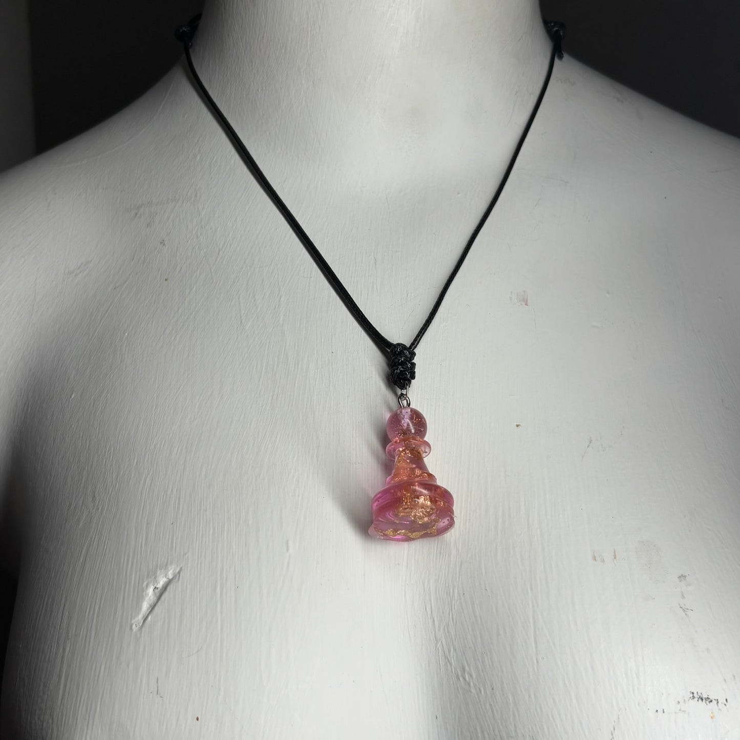 Pink Crystal Pawn - Handmade Resin Chess Necklace