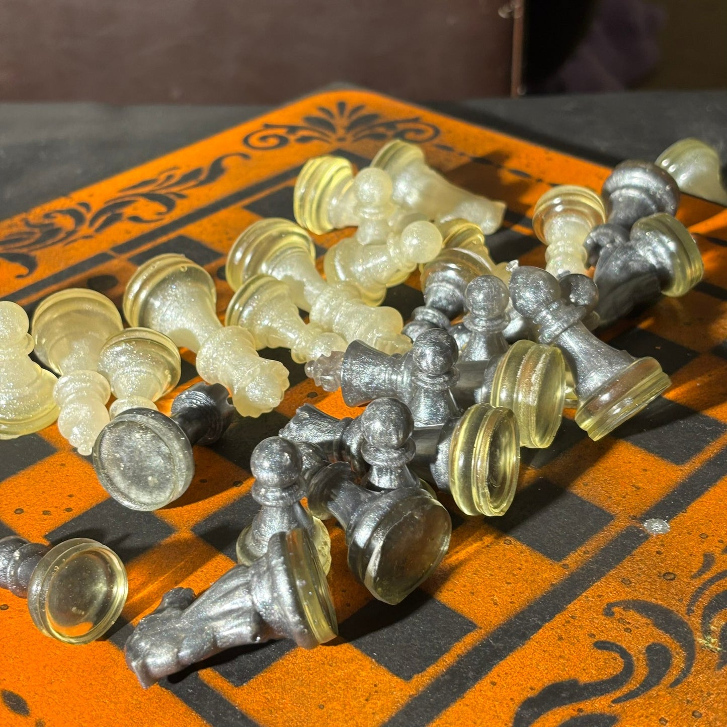 Orange & Black - Painted Chess Set