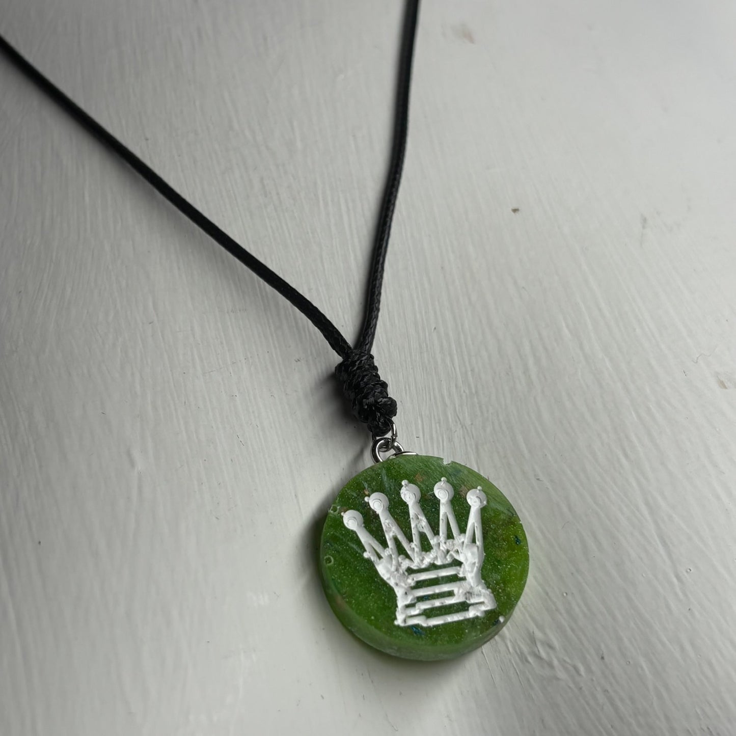 Green Crystal Queen - Handmade Resin Chess Necklace