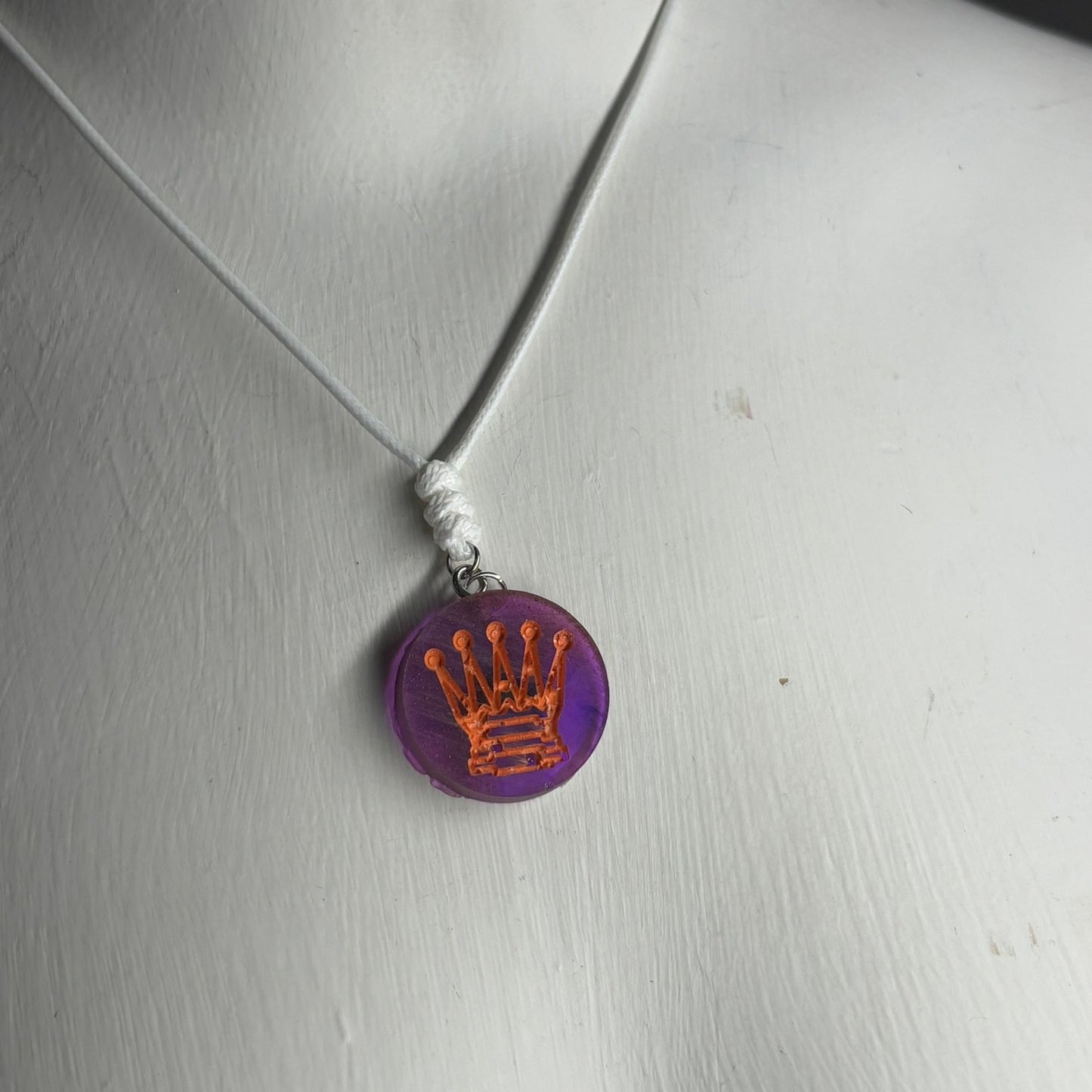 Purple & Orange Queen - Handmade Resin Chess Necklace