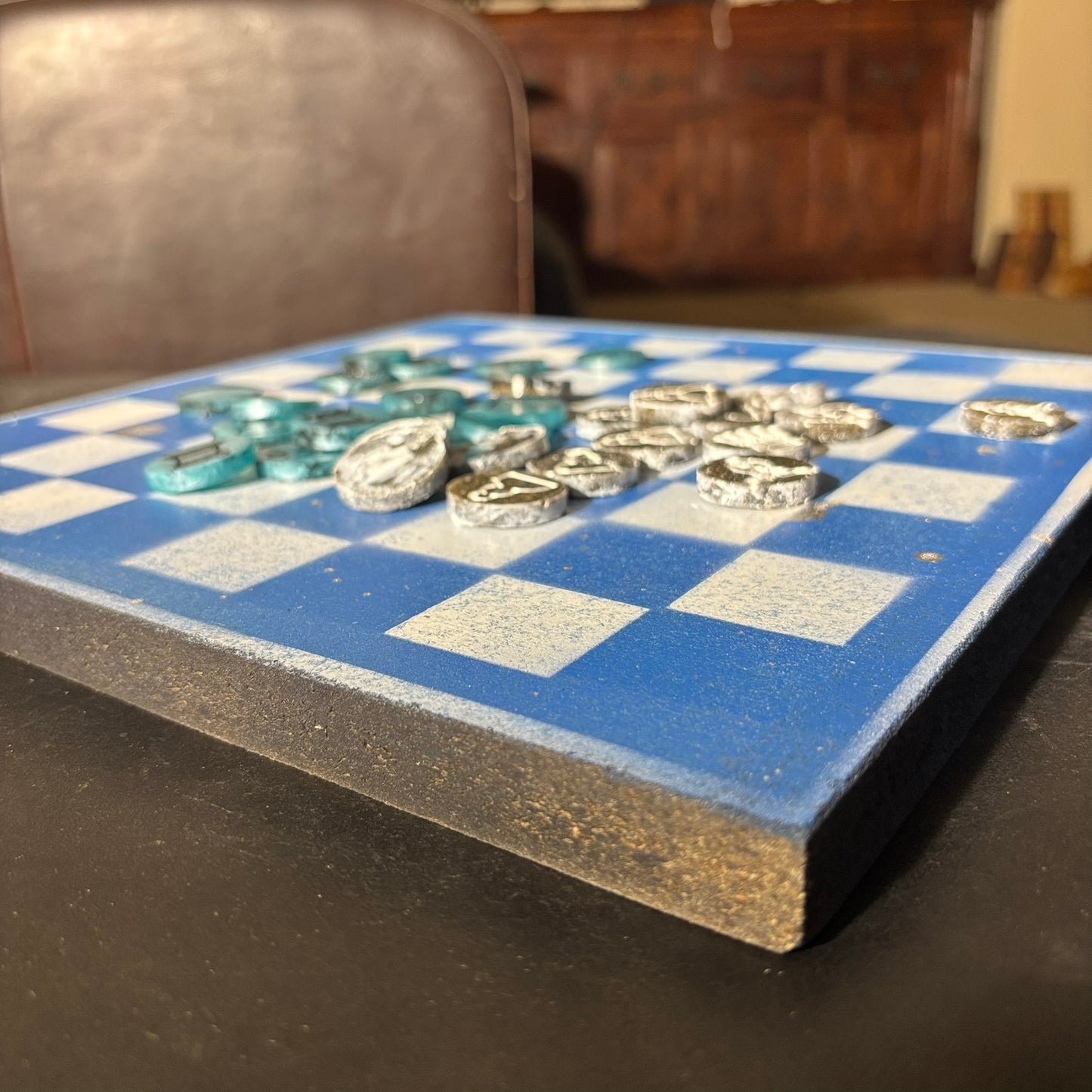 Blue & White - Painted Chess Set
