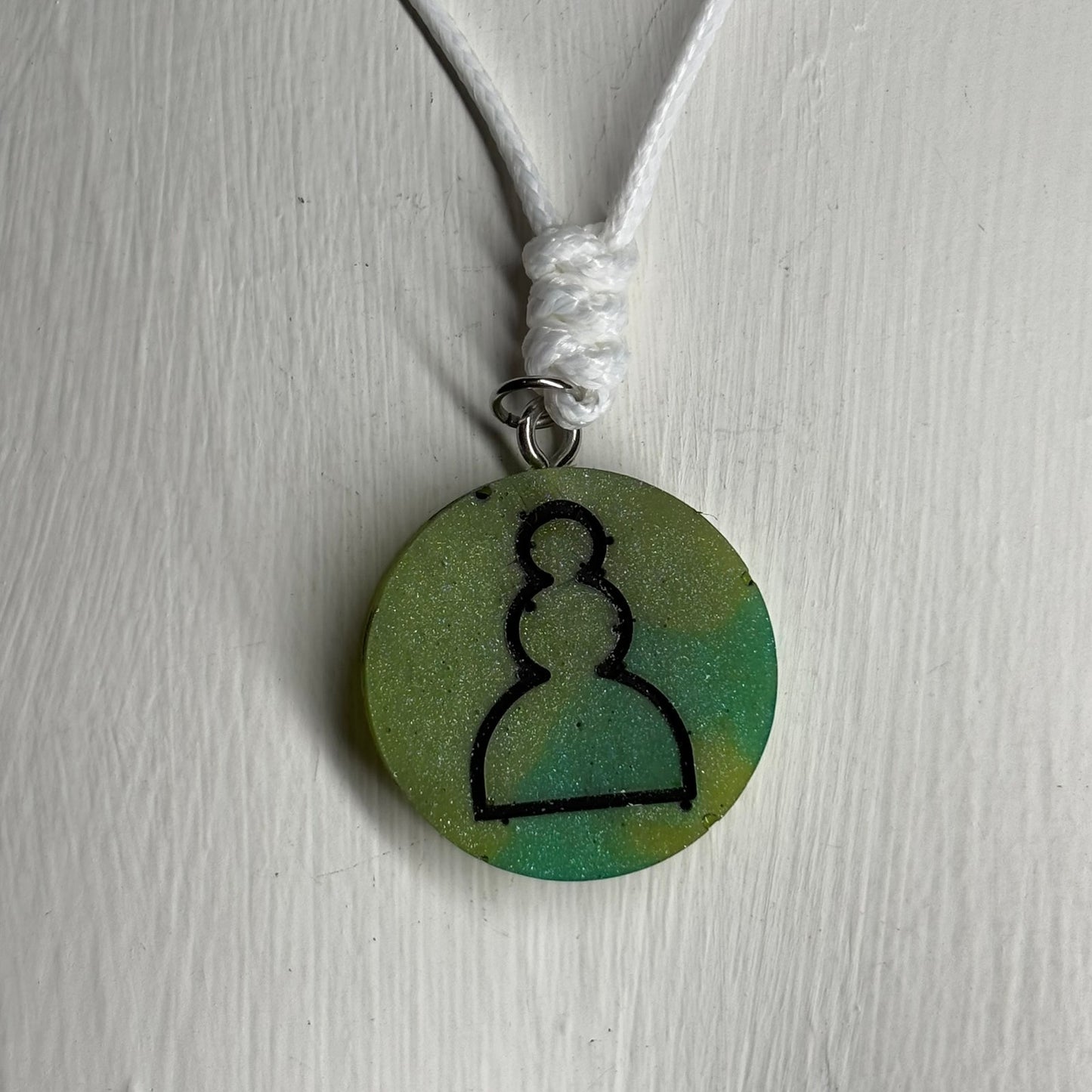Green Swirl Pawn - Handmade Resin Chess Necklace