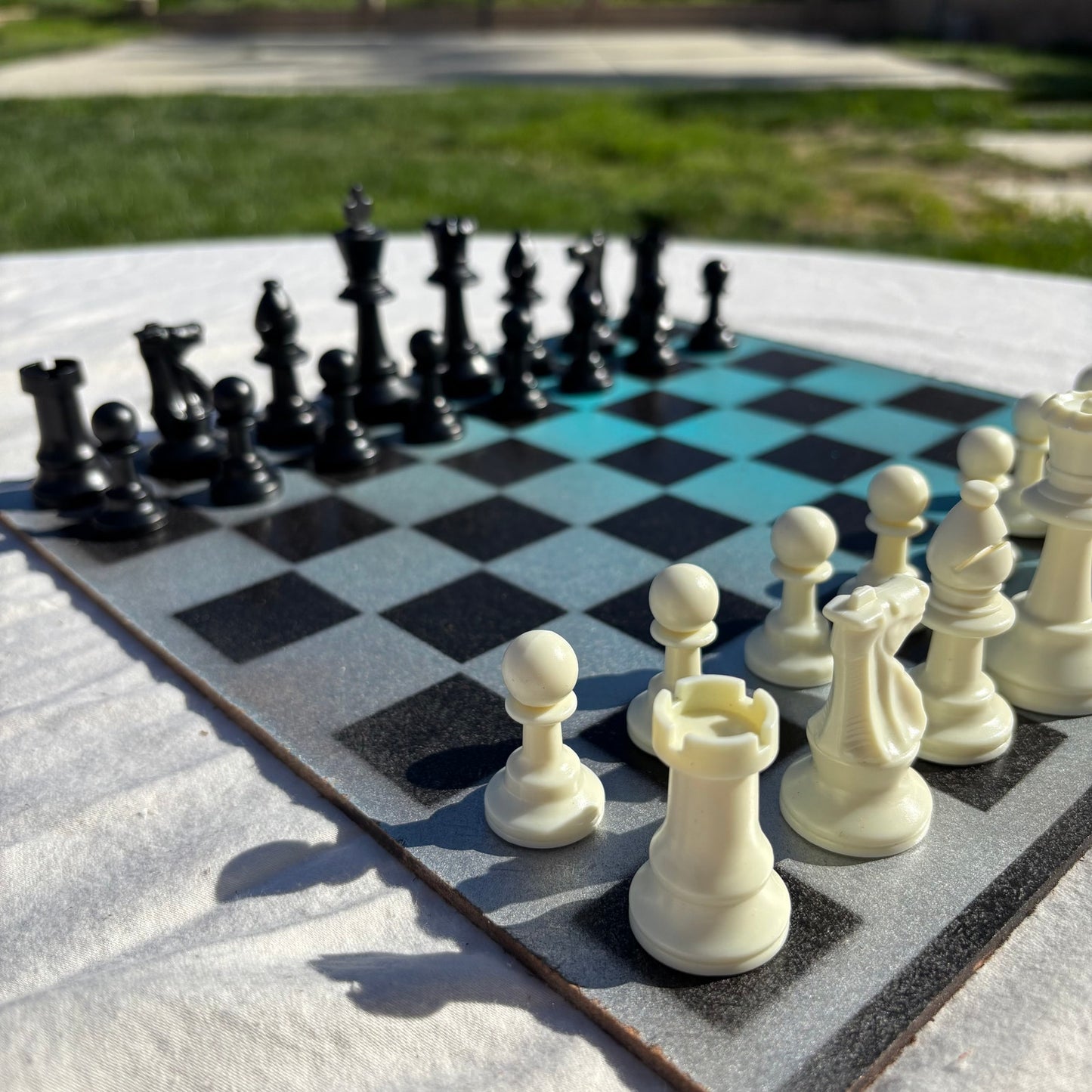 Blue & Gray - Painted Chess Set