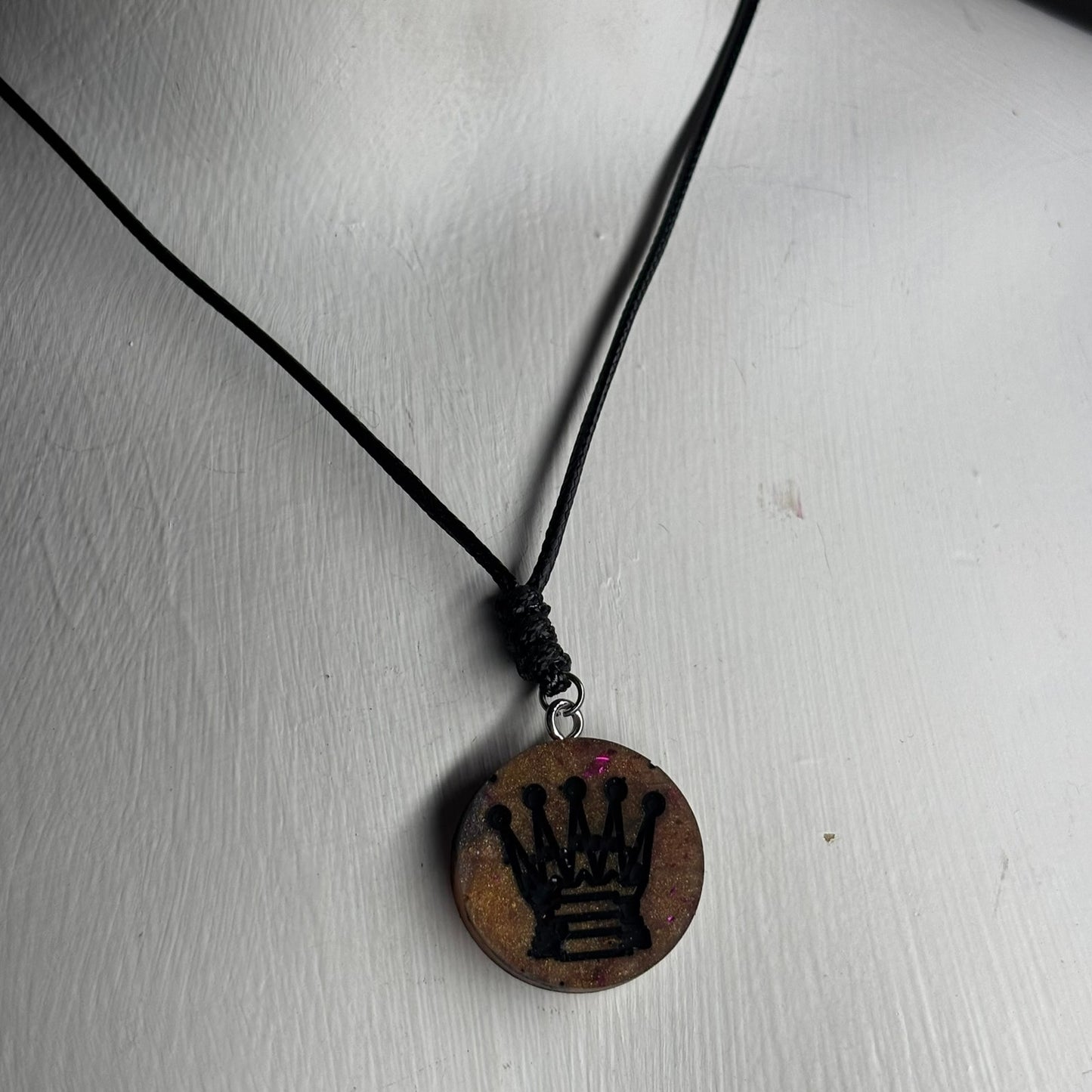 Dark Crystal Brown Queen - Handmade Resin Chess Necklace