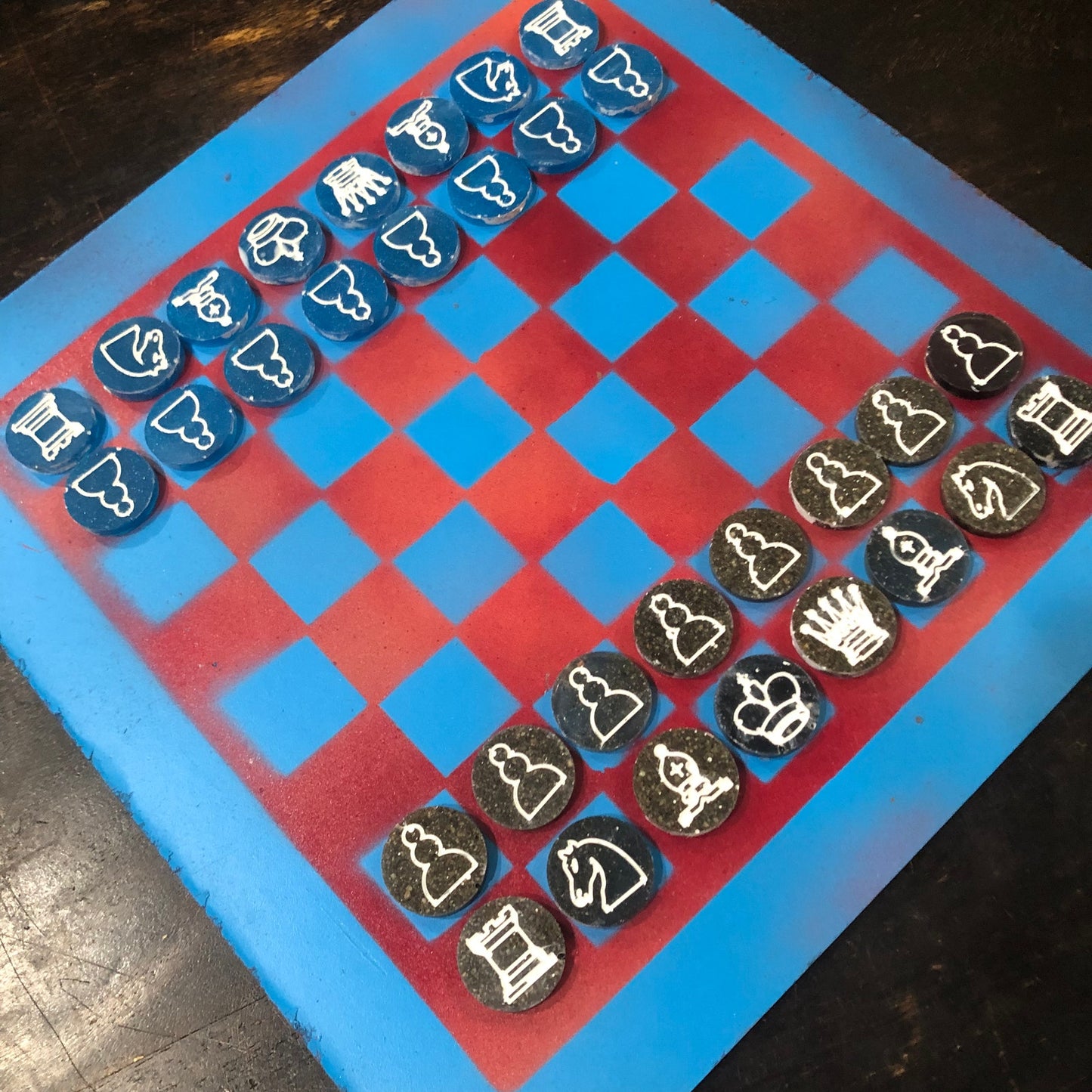 Red & Blue - Painted Chess Set