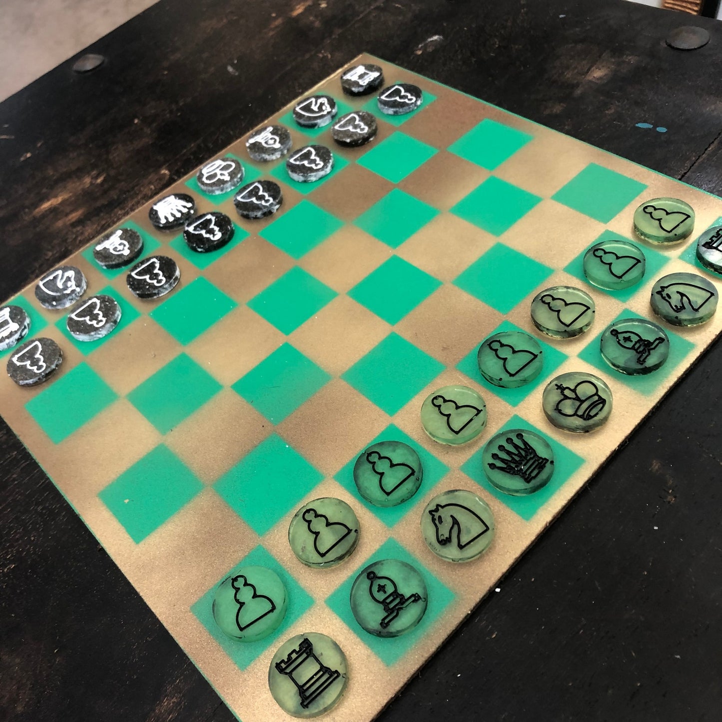 Golden Green - Painted Chess Set
