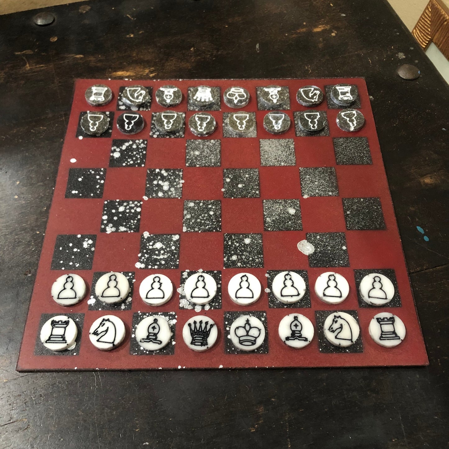 Burgundy Chrome Drip - Painted Chess Set
