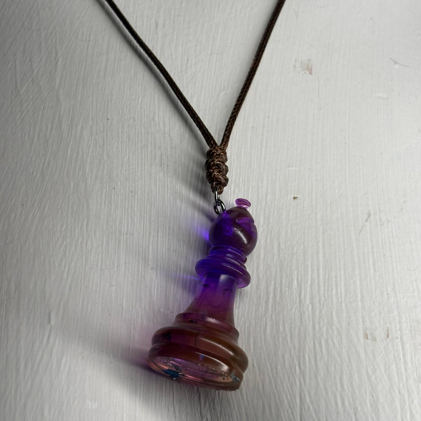 Cosmic Purple Bishop - Handmade Resin Chess Necklace