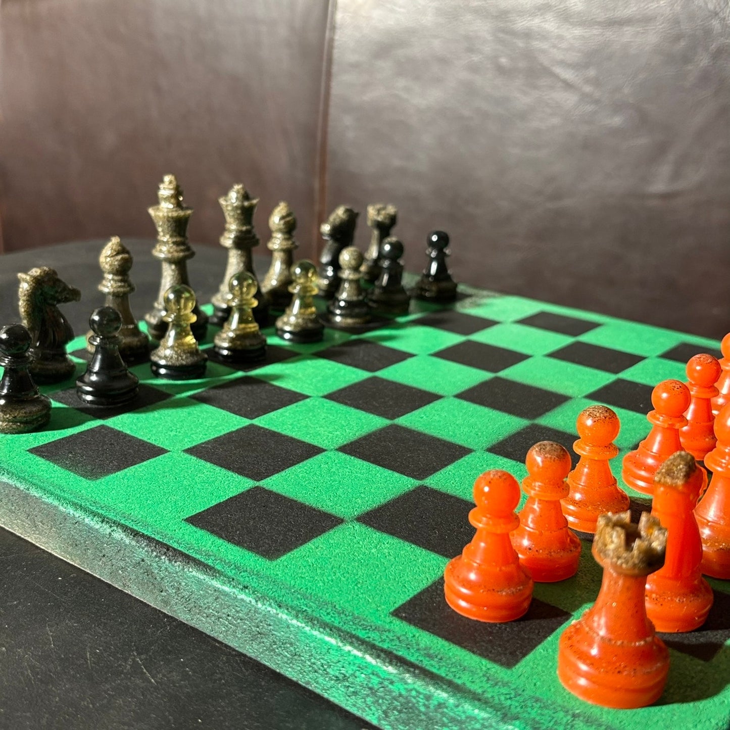 Opal Fire Green - Painted Chess Set