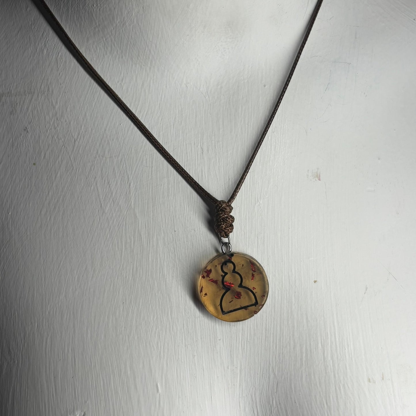 Vintage Amber Pawn - Handmade Resin Chess Necklace