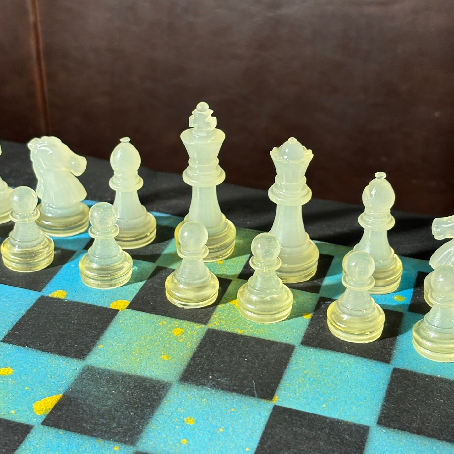 Blue & Yellow Smear - Painted Chess Set